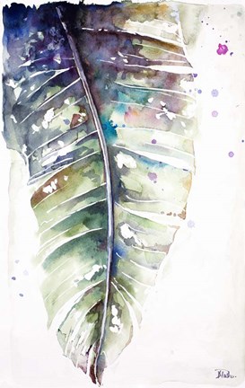 Framed Watercolor Plantain Leaves with Purple I Print