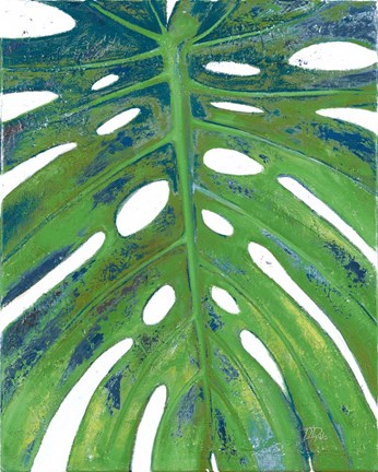 Framed Tropical Leaf with Blue II Print