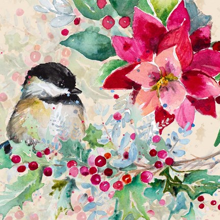 Framed Holiday Poinsettia and Cardinal II Print