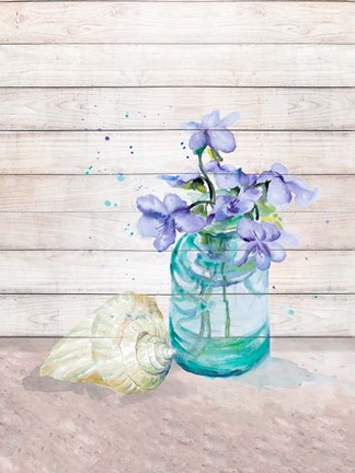 Framed Fresh Flowers And Shells II Print