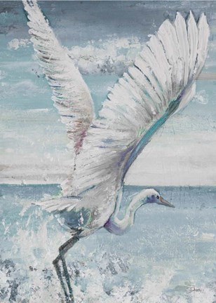 Framed Great Egret Flying Print