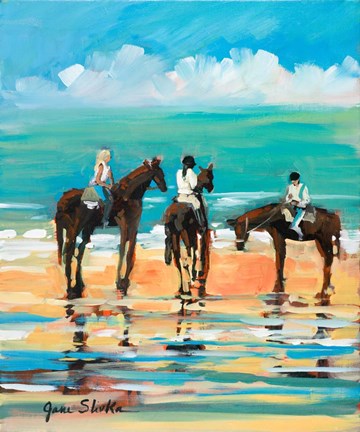 Framed Horses On The Beach Print