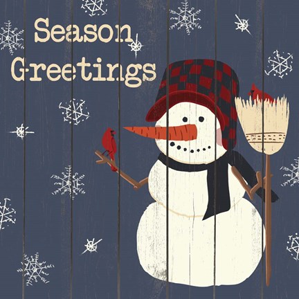 Framed Cardinals And Snowmen II Print