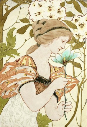 Framed Art Nouveau Woman With Flower 1898 Print
