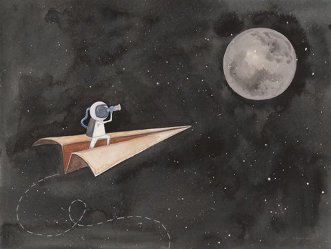 Framed Paper Airplane to the Moon Print