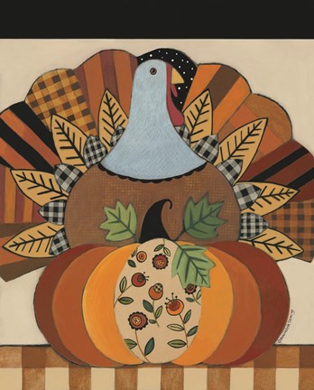 Framed Turkey and Patterned Pumpkin Print
