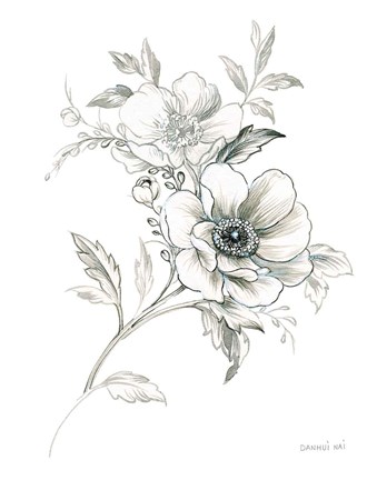 Framed Sketchbook Garden VII BW Print