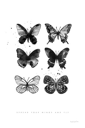 Framed Six Inky Butterflies Print