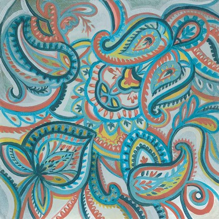 Framed Emerald Paisley I Print