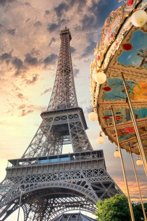 Framed Eiffel Tower and Carousel I Print