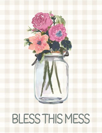 Framed Bless This Mess Flowers Print