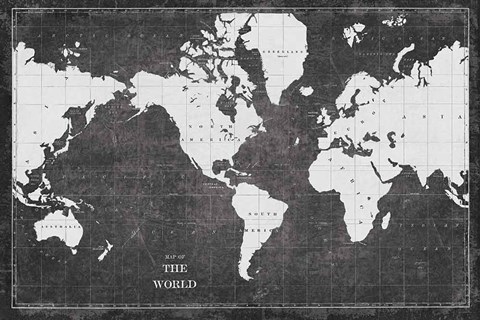 Framed Blueprint World Map Print