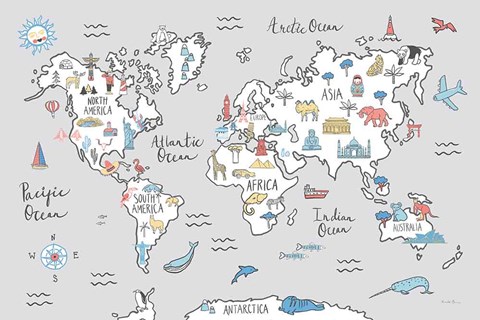 Framed World Map Pastel Print