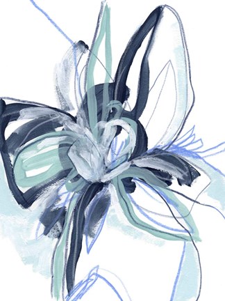 Framed Blue Floral Burst II Print