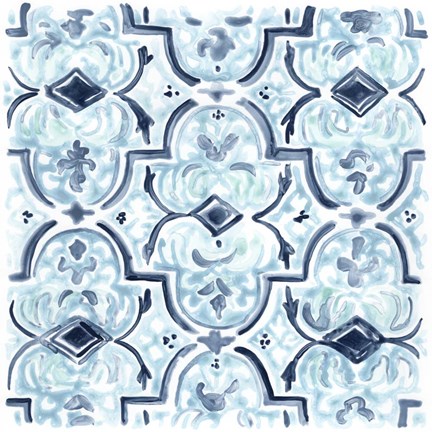 Framed Azure Mosaic Tile II Print