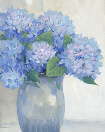 Framed Blue Hydrangeas in Vase I Print