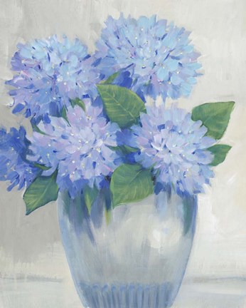 Framed Blue Hydrangeas in Vase II Print