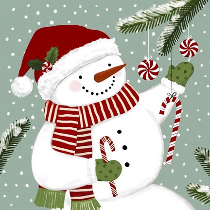 Framed Peppermint Snowman I Print