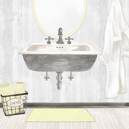 Framed Farmhouse Bath II Gray &amp; Yellow-Sink Print