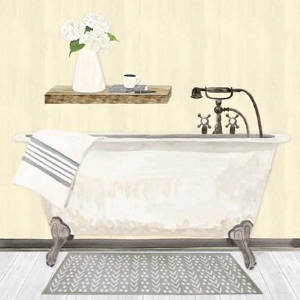 Framed Farmhouse Bath I Gray &amp; Yellow 2-Tub Print