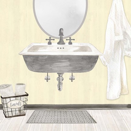 Framed Farmhouse Bath II Gray &amp; Yellow 2-Sink Print