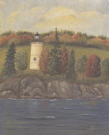 Framed Lighthouse in Autumn Print