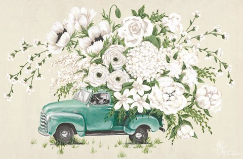 Framed White Floral Truck Print