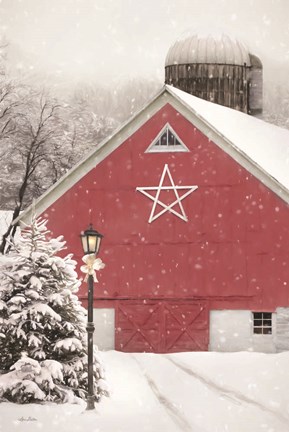 Framed Red Star Barn Print