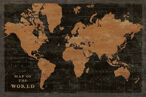 Framed World Map Industrial Print