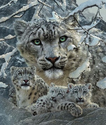 Framed Snow Leopard Collage Print