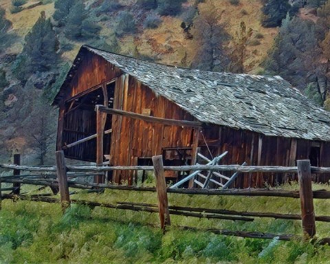 Framed Old Barn and Corral Print