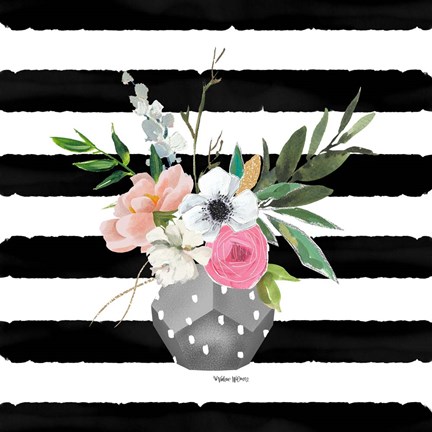 Framed Floral Stripes Print