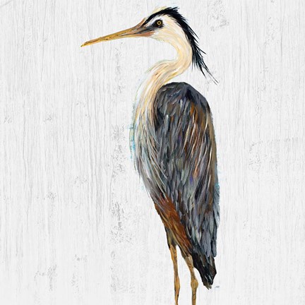 Framed Heron On Whitewash I Print