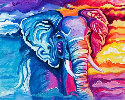 Framed Elephant in Vibrant Colors Print