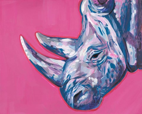 Framed Rhino On Vibrant Pink Print