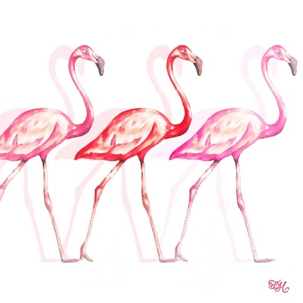 Framed Flamingo Trio I Print