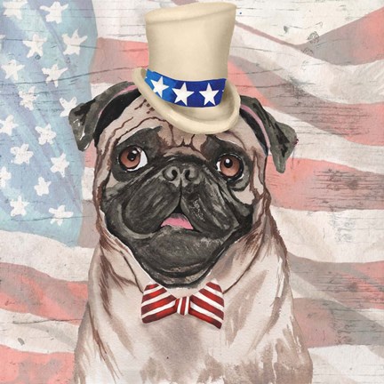 Framed Patriotic Pug Print