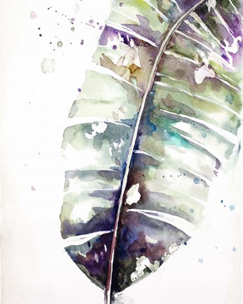 Framed Watercolor Plantain Leaves with Purple II Print