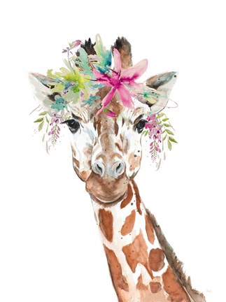 Framed Giraffe With FLoral Crown Print
