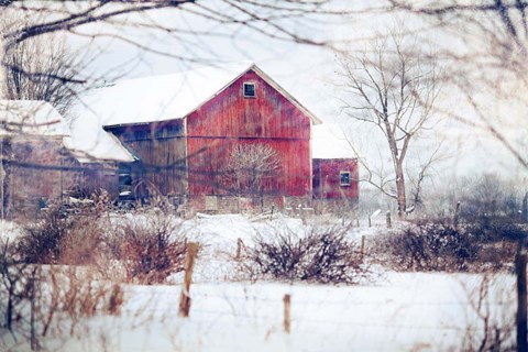 Framed Winter Barn Print