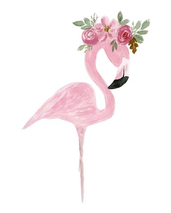 Framed Pink Floral Crown Flamingo Print