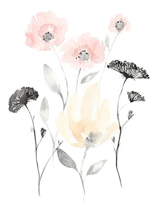 Framed Blush &amp; Black Wildflowers I Print