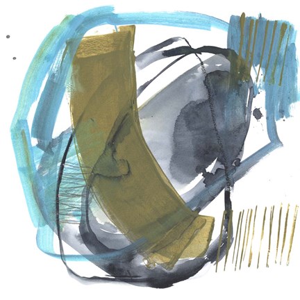 Framed Olive &amp; Blue Gesture I Print