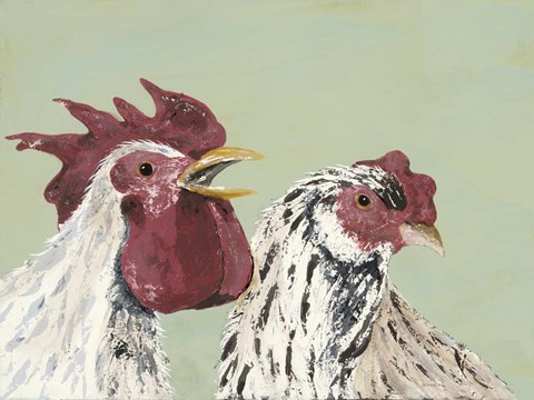 Framed Four Roosters White Chickens Print