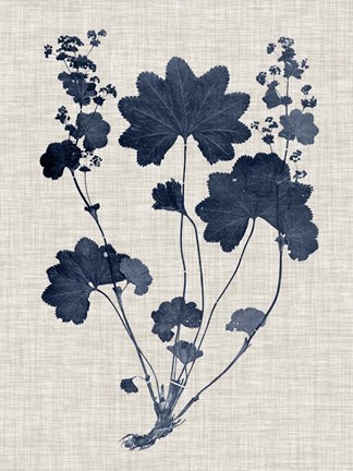 Framed Navy &amp; Linen Leaves III Print
