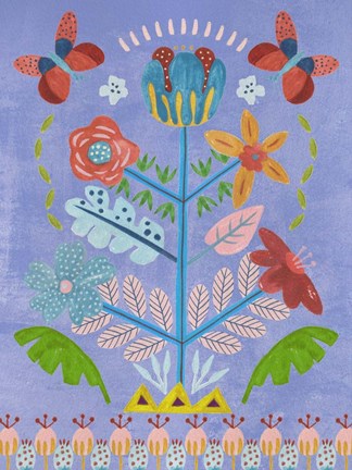 Framed Embroidered Garden I Print