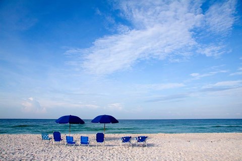 Framed Blue Chairs and Umbrellas Print