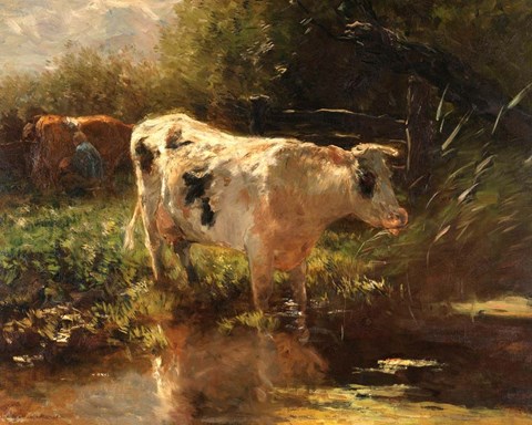 Framed Cow Beside a Ditch, c. 1885-1895 Print