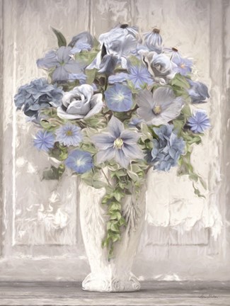 Framed Blue Floral Bouquet Print