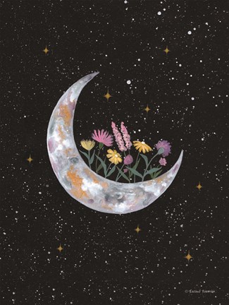 Framed Flowers on Crescent Moon Print